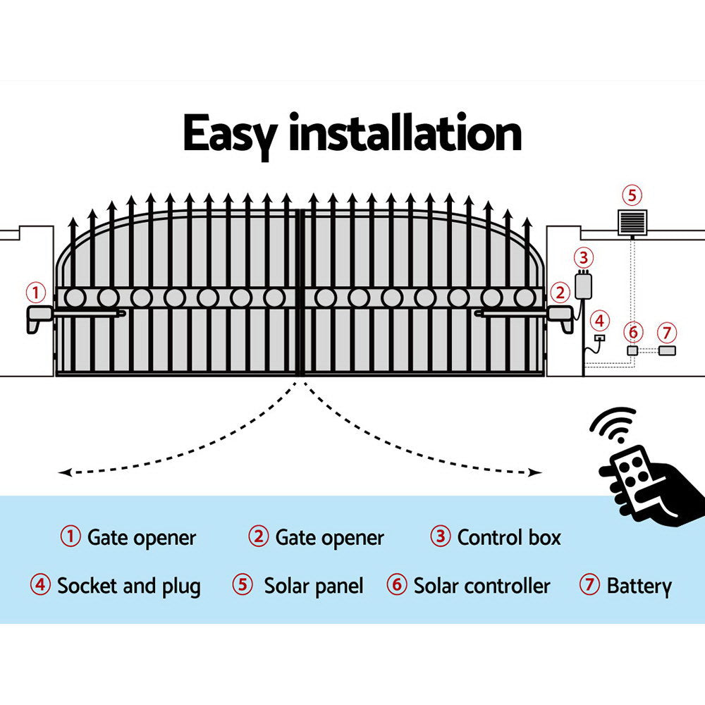 LockMaster Swing Gate Opener Auto 10W Solar Power Electric Remote Control 800KG GO-SWING-LM2D-SOLAR