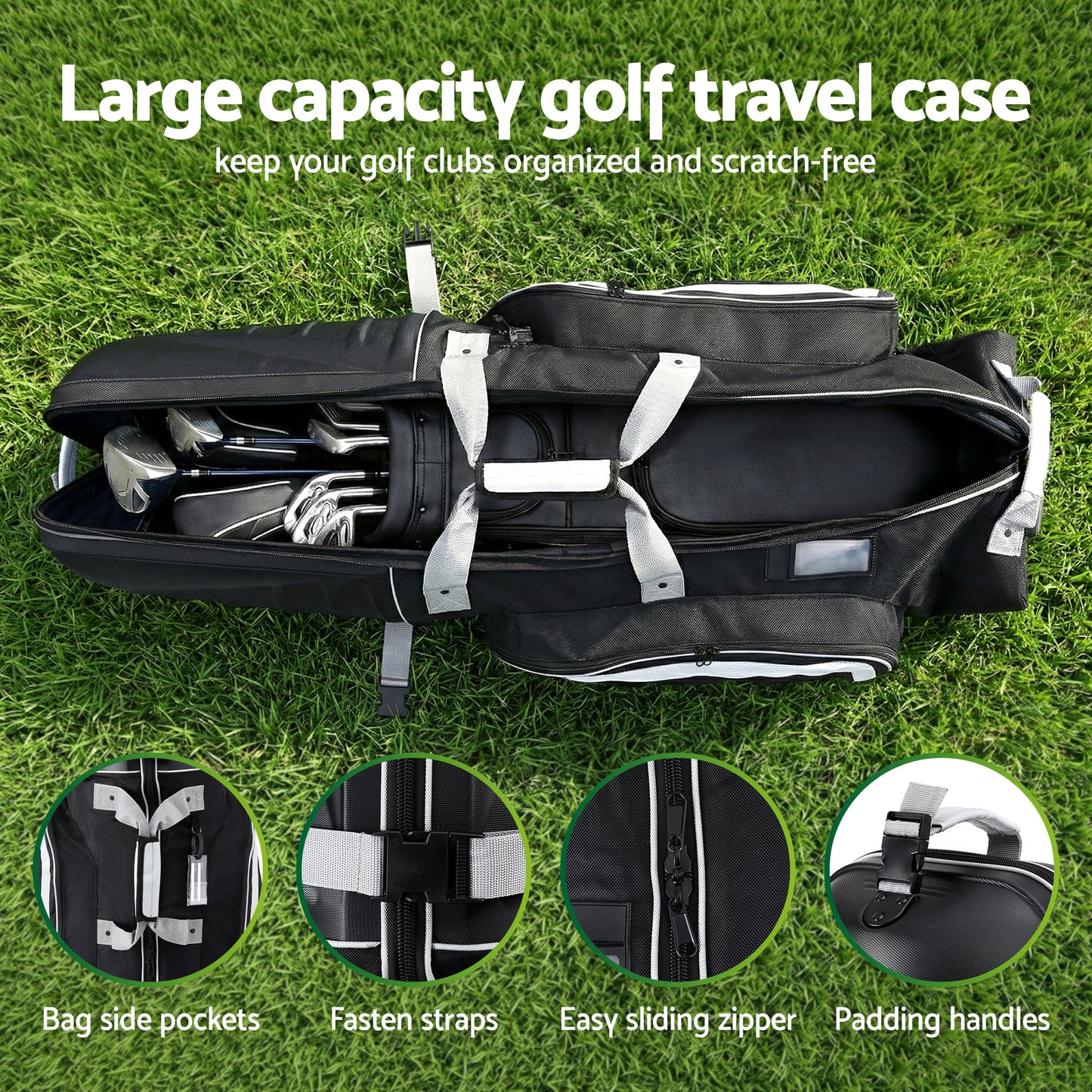 Everfit Golf Travel Bags for Airlines with Wheels Golf Clubs Hard Case Foldable GOLF-A-BAG-WHEEL-GY