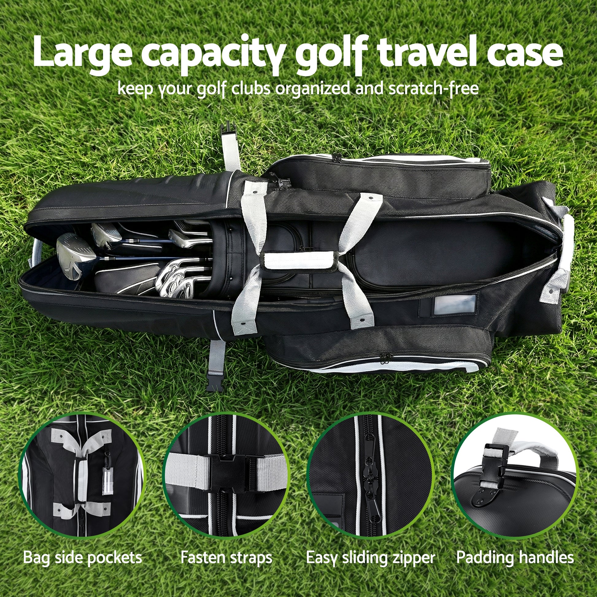 Everfit Golf Travel Bags for Airlines with Wheels Golf Clubs Hard Case Foldable GOLF-A-BAG-WHEEL-GY