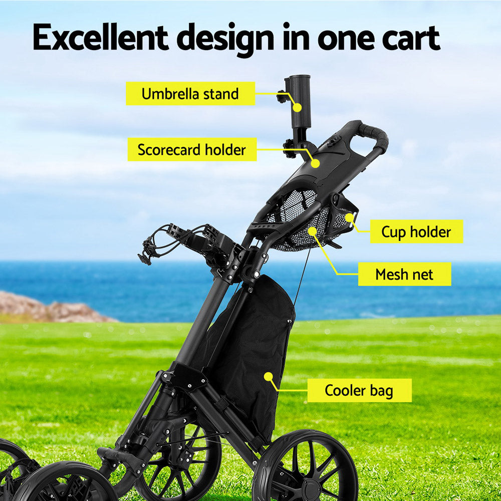 Everfit Golf Buggy Foldable Trolley Golf Cart Wheels Umbrella Bottle Holder GOLF-A-BUGGY-4-BK