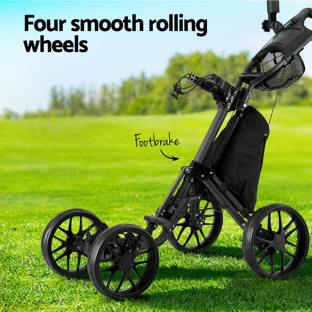 Everfit Golf Buggy Foldable Trolley Golf Cart Wheels Umbrella Bottle Holder GOLF-A-BUGGY-4-BK