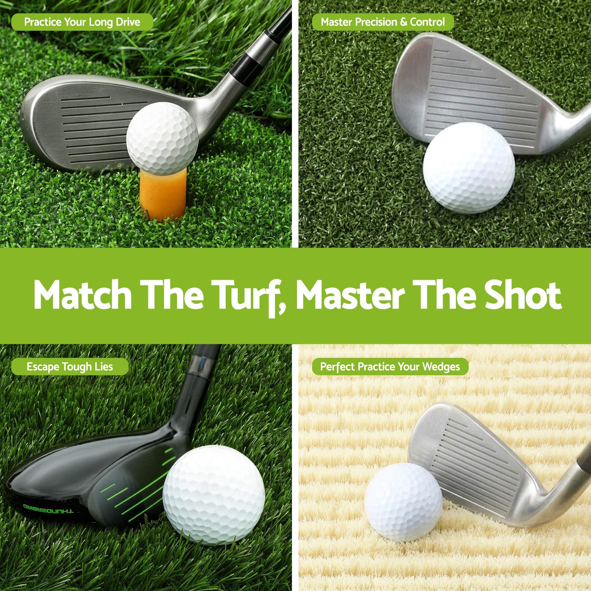 Everfit Golf Hitting Mat Practice Turf 4 in 1 Foldable Training Aid Backyard GOLF-A-MAT-4IN1-GN