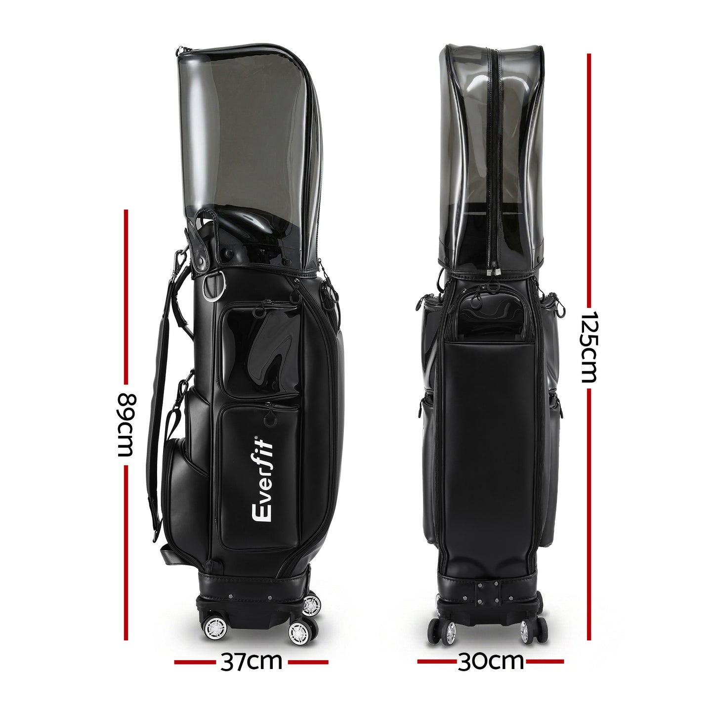 Everfit Golf Cart Bag Rolling Buggy Club Organiser Synthetic Leather Black GOLF-B-BAG-CART-BK