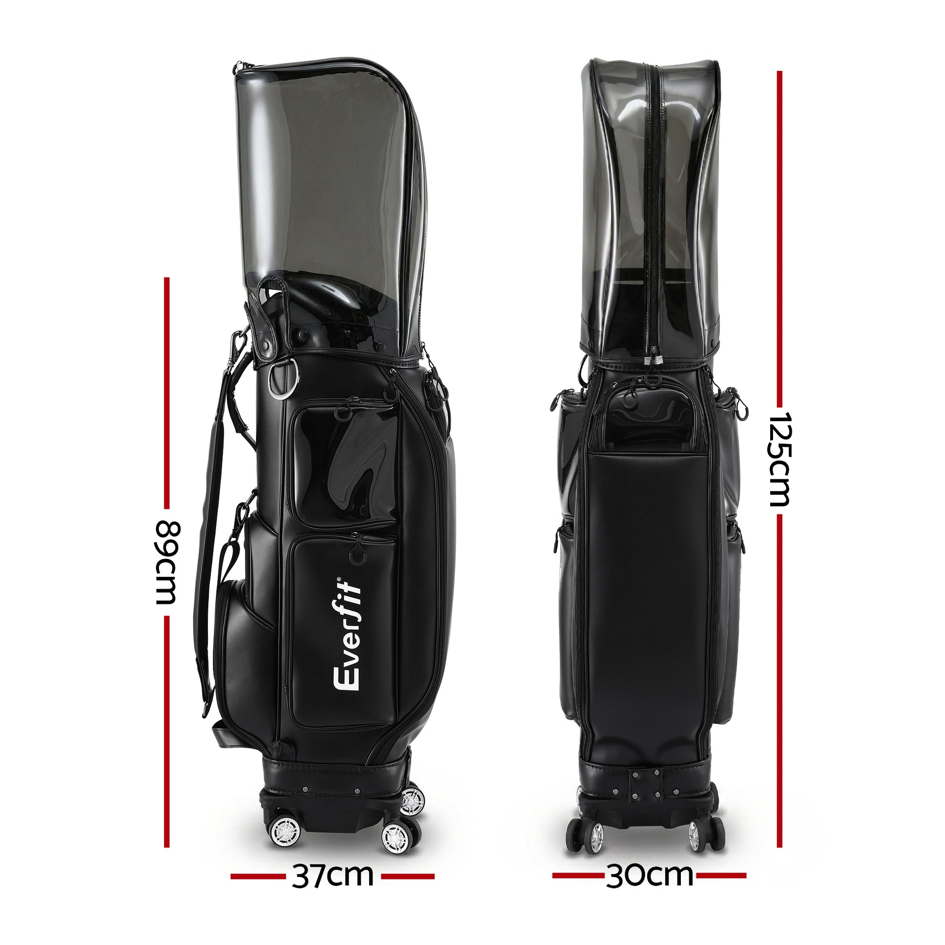 Everfit Golf Cart Bag Rolling Buggy Club Organiser Synthetic Leather Black GOLF-B-BAG-CART-BK