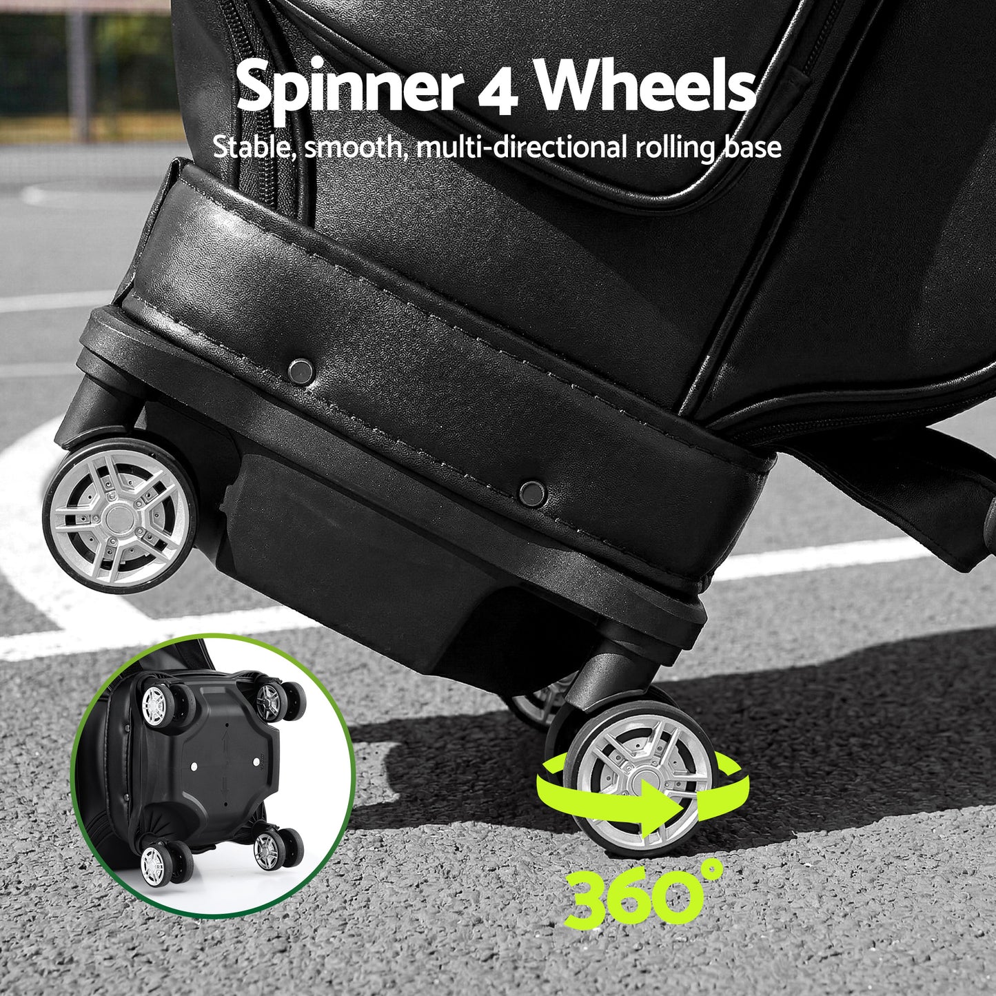 Everfit Golf Cart Bag Rolling Buggy Club Organiser Synthetic Leather Black GOLF-B-BAG-CART-BK