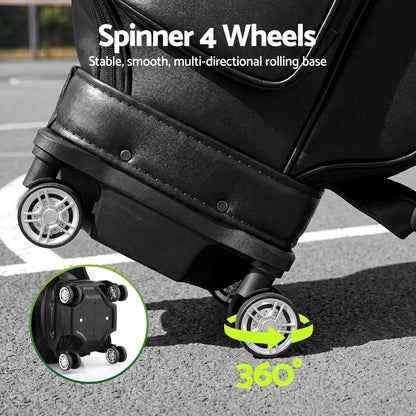 Everfit Golf Cart Bag Rolling Buggy Club Organiser Synthetic Leather Black GOLF-B-BAG-CART-BK