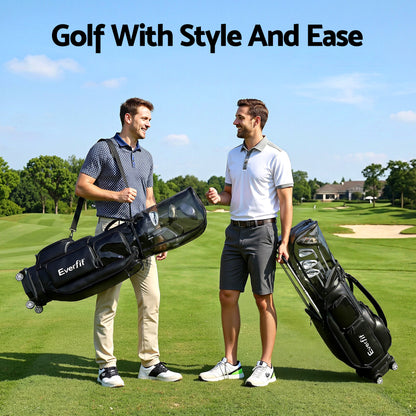 Everfit Golf Cart Bag Rolling Buggy Club Organiser Synthetic Leather Black GOLF-B-BAG-CART-BK
