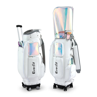 Everfit Golf Cart Bag Rolling Buggy Club Organiser Synthetic Leather White GOLF-B-BAG-CART-WH
