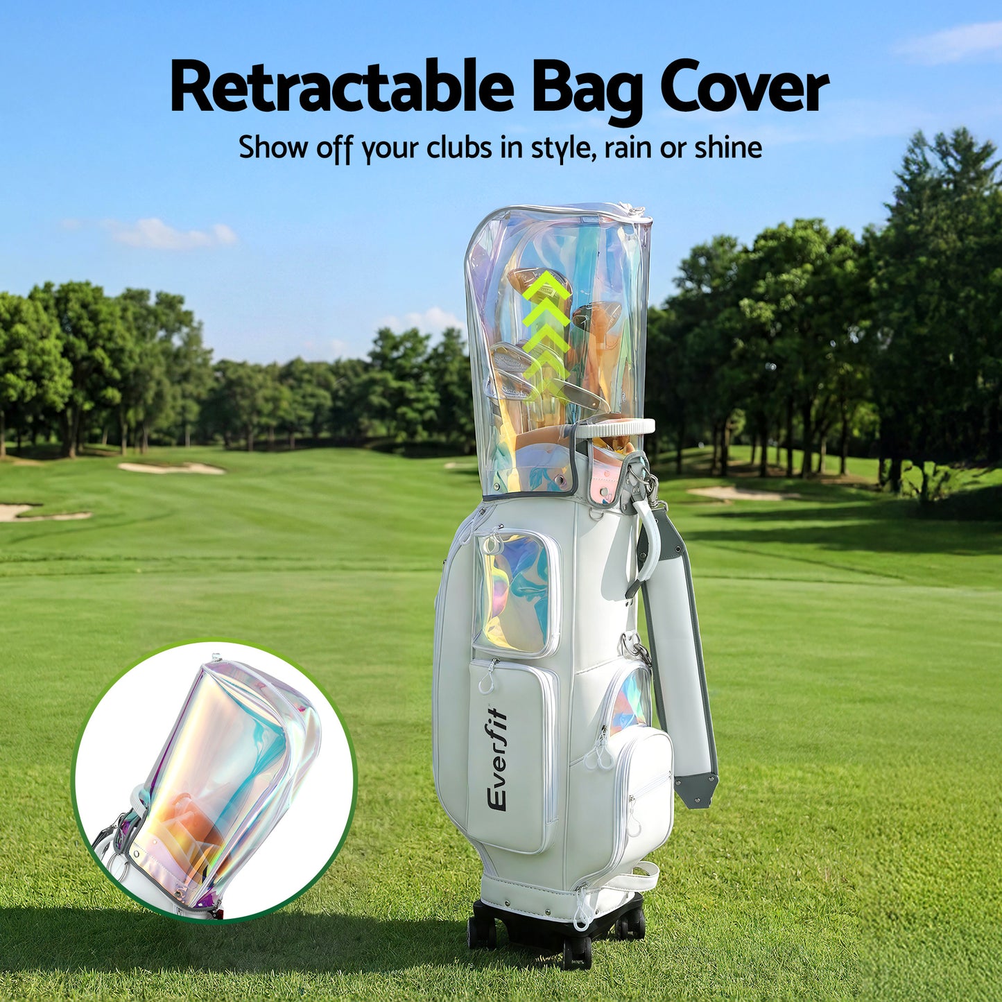 Everfit Golf Cart Bag Rolling Buggy Club Organiser Synthetic Leather White GOLF-B-BAG-CART-WH