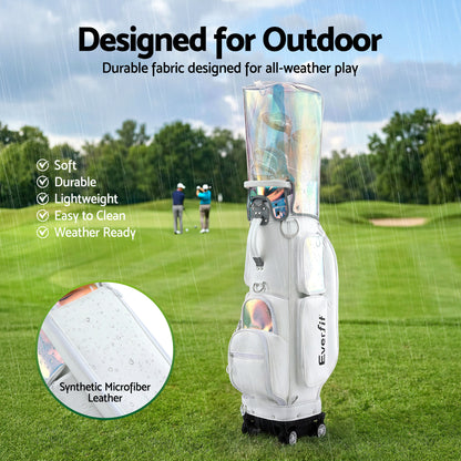 Everfit Golf Cart Bag Rolling Buggy Club Organiser Synthetic Leather White GOLF-B-BAG-CART-WH
