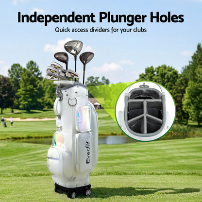 Everfit Golf Cart Bag Rolling Buggy Club Organiser Synthetic Leather White GOLF-B-BAG-CART-WH