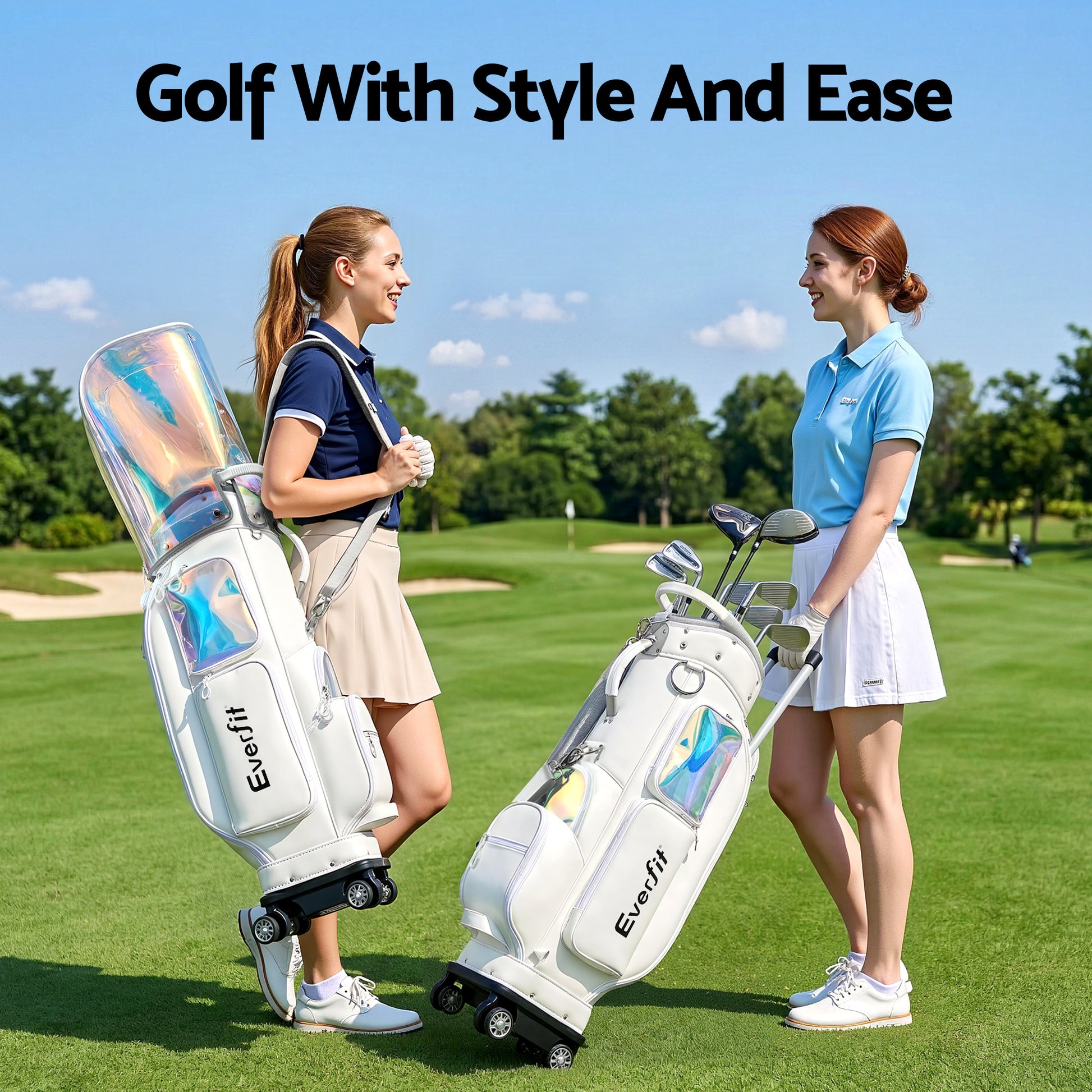 Everfit Golf Cart Bag Rolling Buggy Club Organiser Synthetic Leather White GOLF-B-BAG-CART-WH