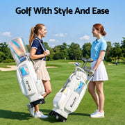 Everfit Golf Cart Bag Rolling Buggy Club Organiser Synthetic Leather White