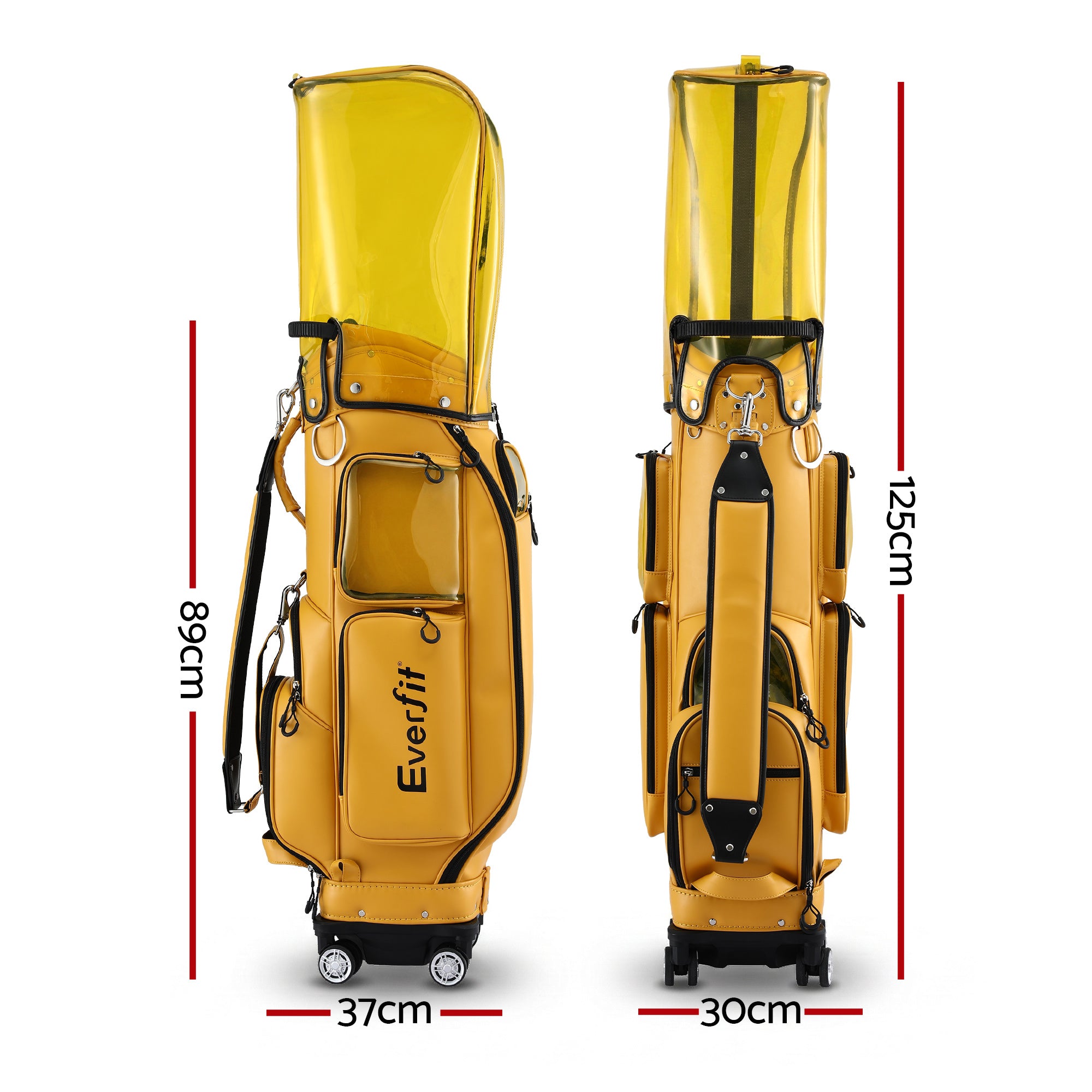 Everfit Golf Cart Bag Rolling Buggy Club Organiser Synthetic Leather Yellow