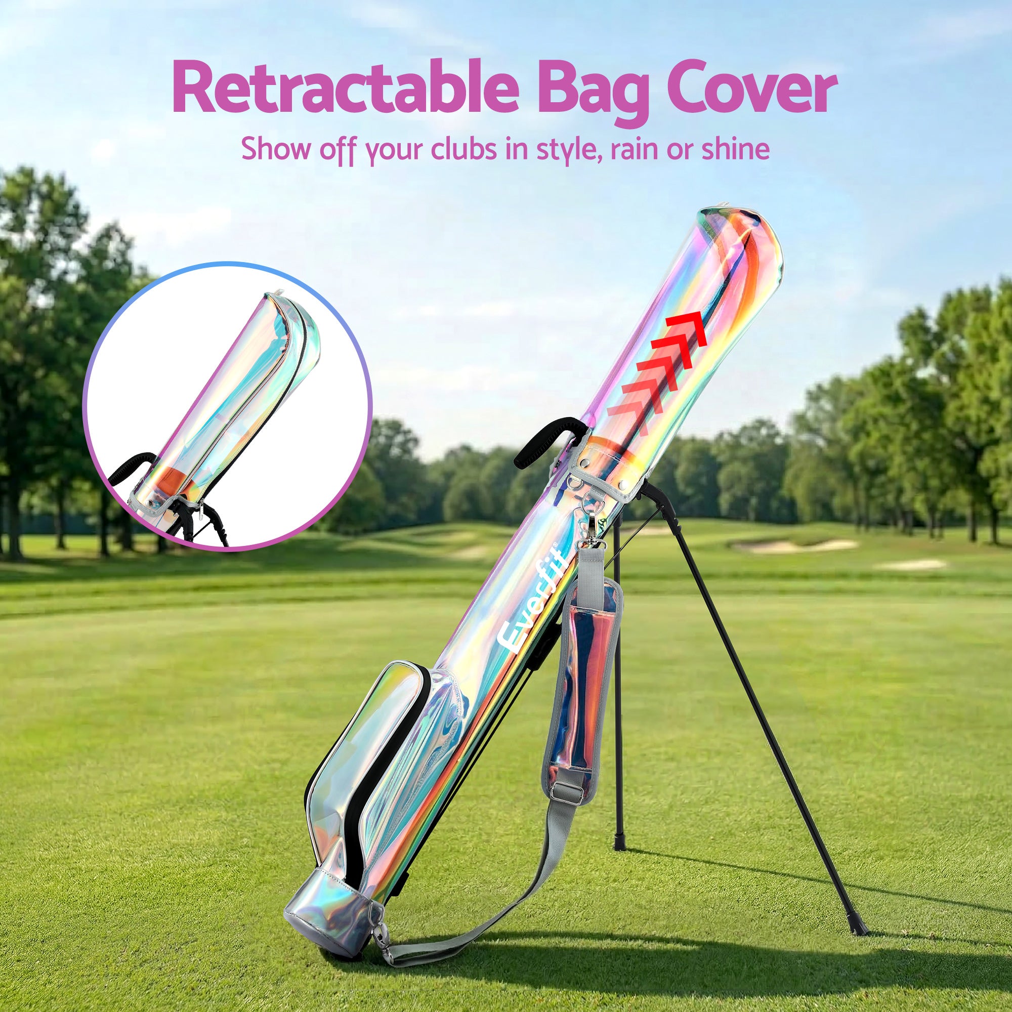 Everfit Golf Stand Bag Lightweight Sunday Pitch And Putt Bag Holographic GOLF-B-BAG-LIGHT-B-C