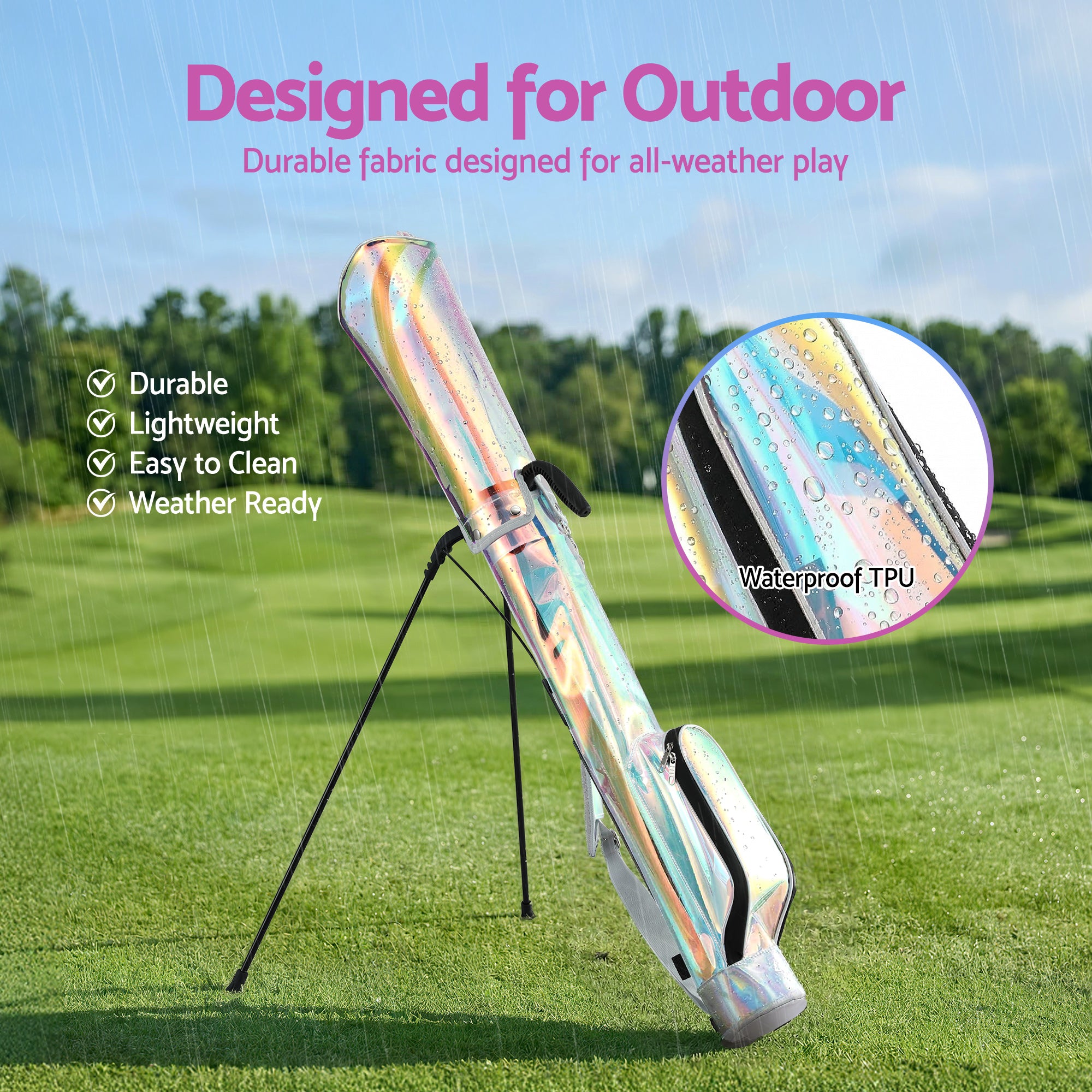 Everfit Golf Stand Bag Lightweight Sunday Pitch And Putt Bag Holographic GOLF-B-BAG-LIGHT-B-C