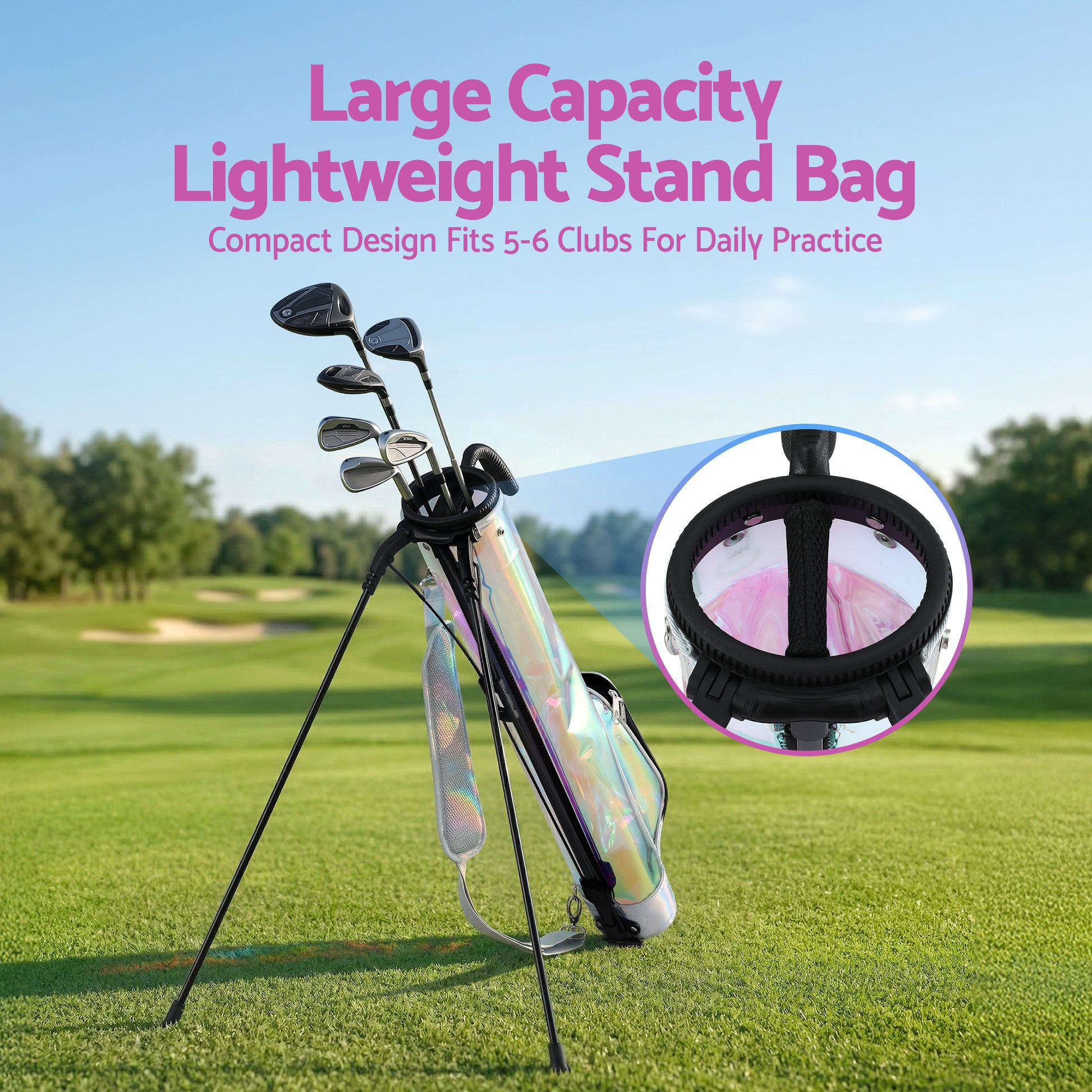 Everfit Golf Stand Bag Lightweight Sunday Pitch And Putt Bag Holographic GOLF-B-BAG-LIGHT-B-C