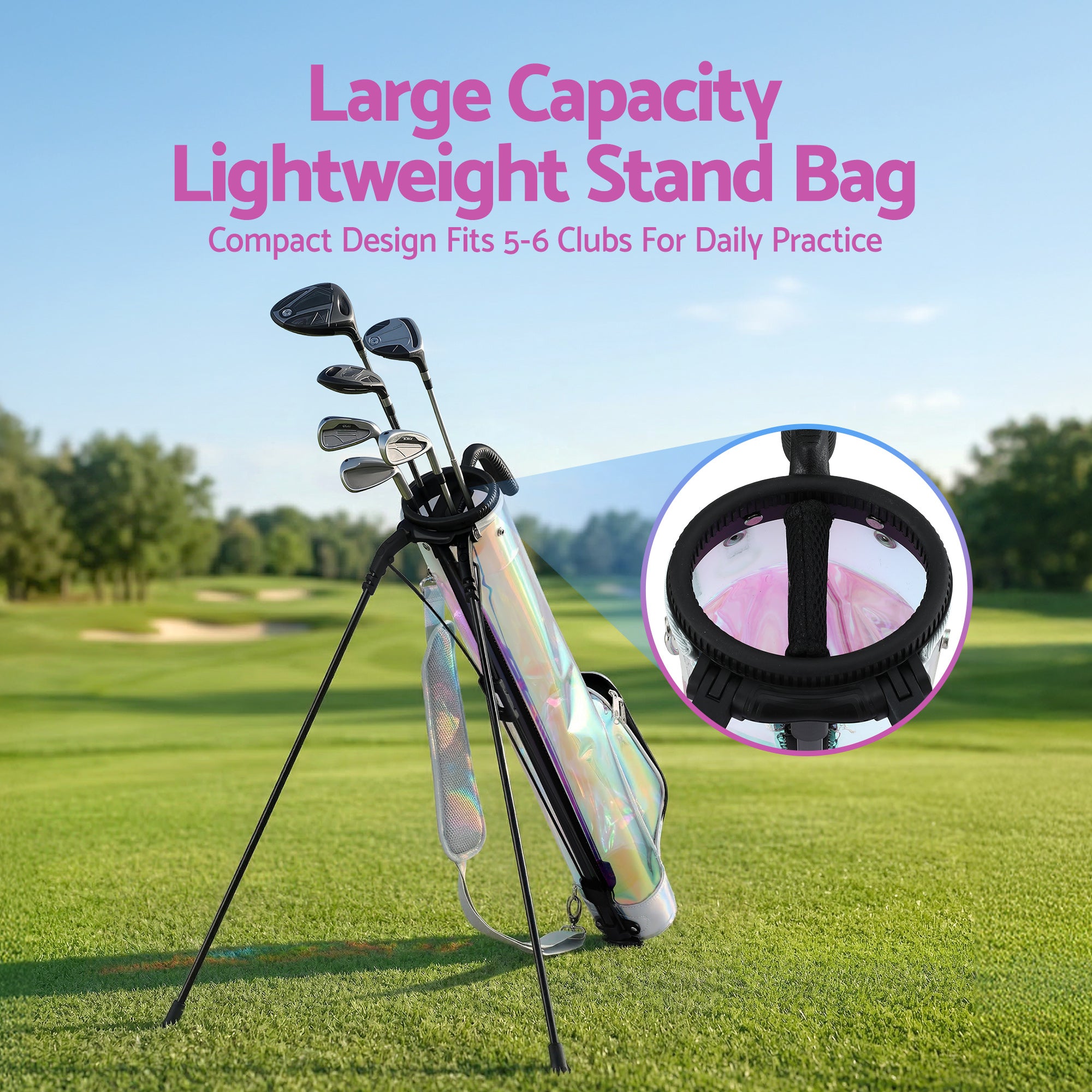 Everfit Golf Stand Bag Lightweight Sunday Pitch And Putt Bag Holographic GOLF-B-BAG-LIGHT-B-C