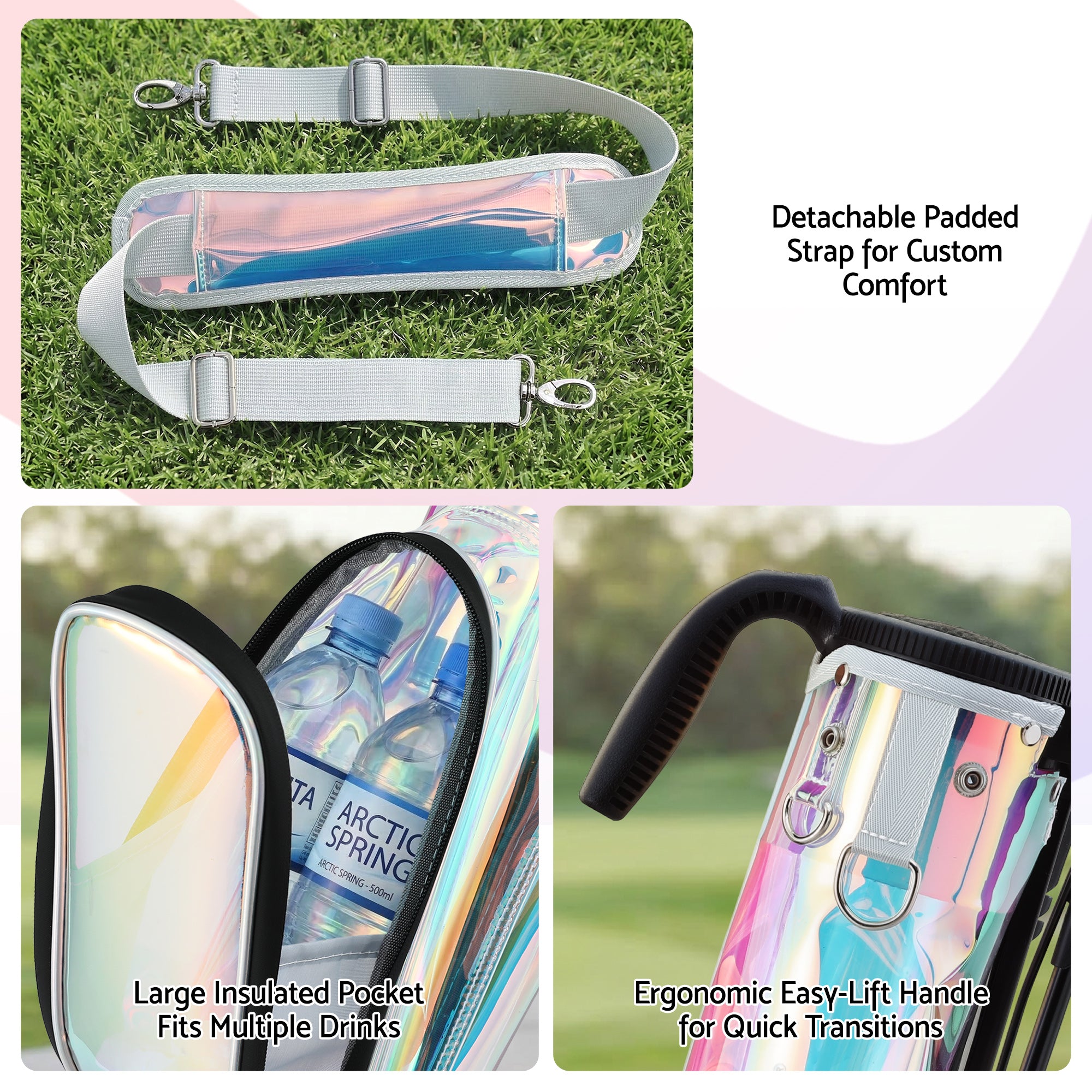 Everfit Golf Stand Bag Lightweight Sunday Pitch And Putt Bag Holographic GOLF-B-BAG-LIGHT-B-C