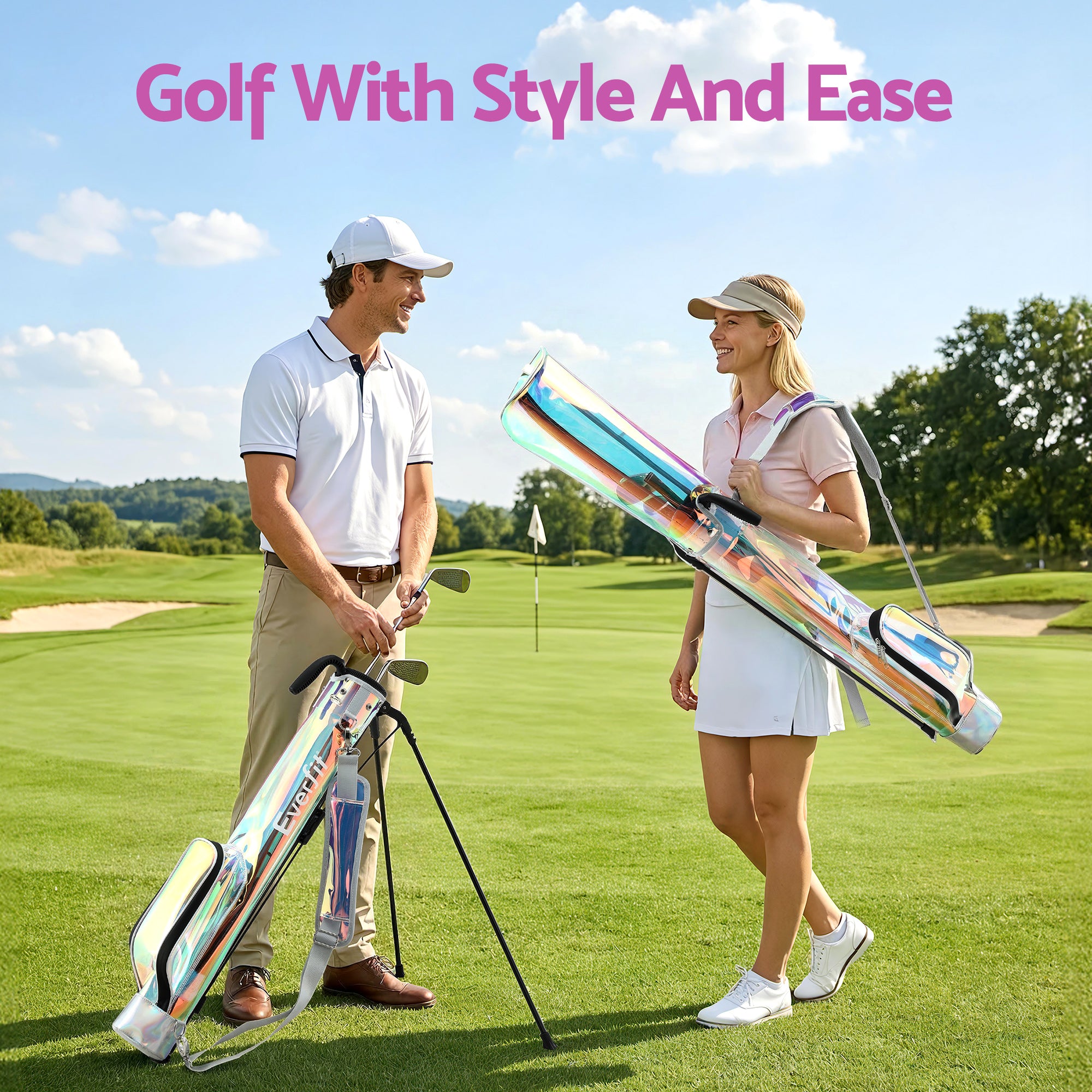 Everfit Golf Stand Bag Lightweight Sunday Pitch And Putt Bag Holographic GOLF-B-BAG-LIGHT-B-C