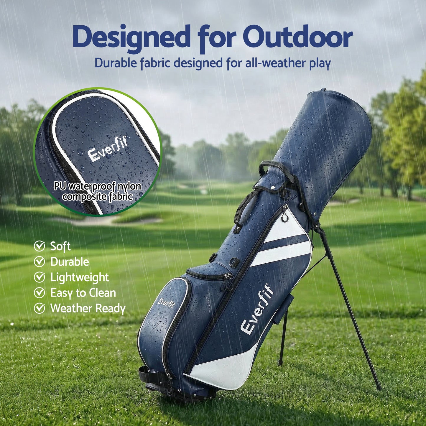 Everfit Golf Stand Bag Lightweight Carry Bag Dual Strap Club Divider Blue GOLF-B-BAG-STAND-A-BL