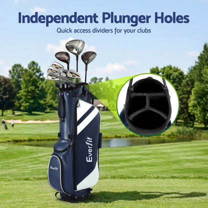 Everfit Golf Stand Bag Lightweight Carry Bag Dual Strap Club Divider Blue GOLF-B-BAG-STAND-A-BL