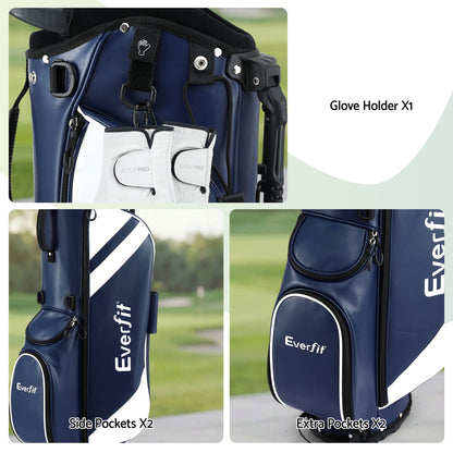 Everfit Golf Stand Bag Lightweight Carry Bag Dual Strap Club Divider Blue GOLF-B-BAG-STAND-A-BL