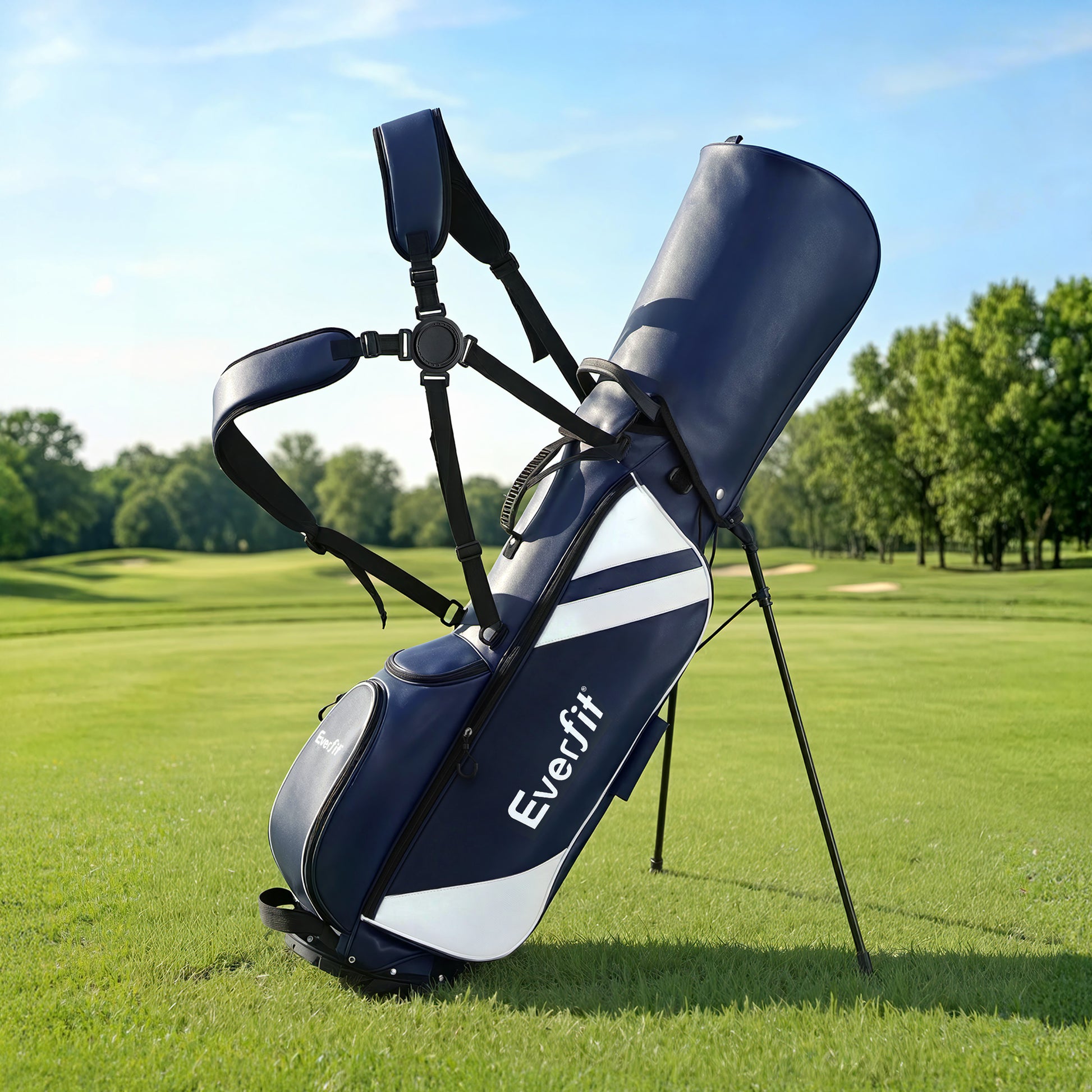 Everfit Golf Stand Bag Lightweight Carry Bag Dual Strap Club Divider Blue GOLF-B-BAG-STAND-A-BL