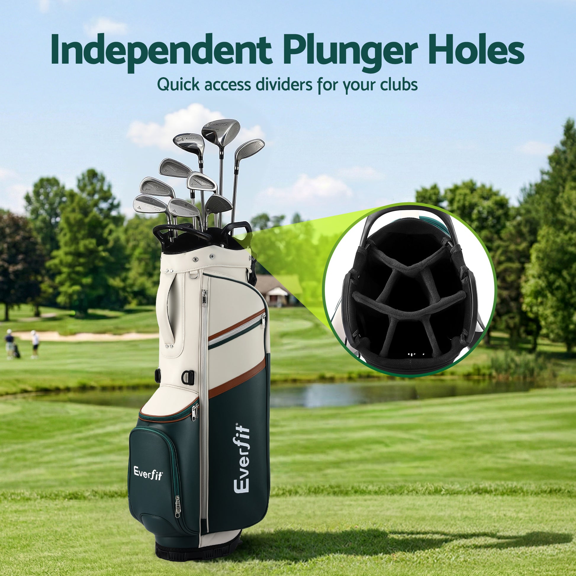 Everfit Golf Stand Bag Lightweight Carry Bag Dual Strap Club Divider GOLF-B-BAG-STAND-B-GN