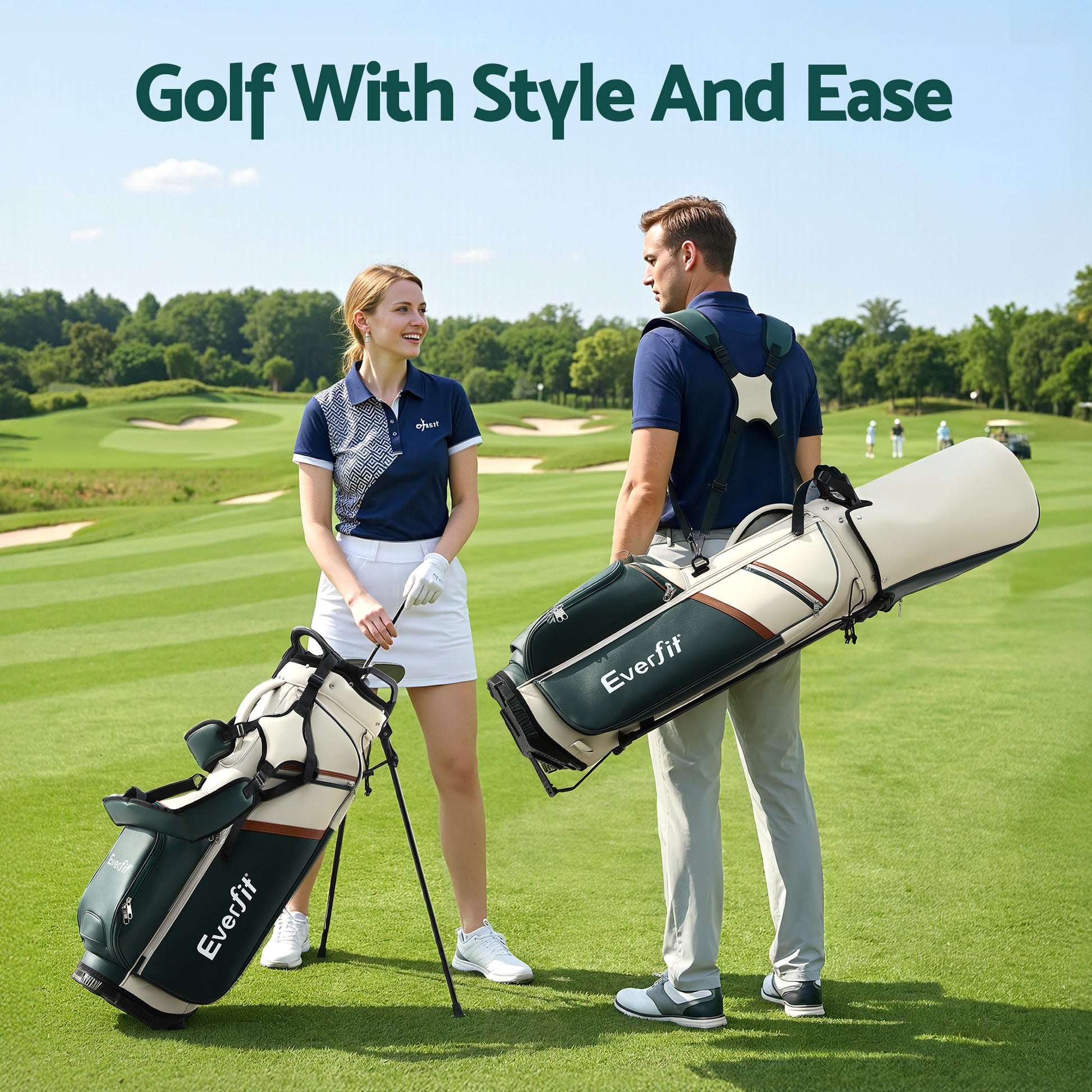 Everfit Golf Stand Bag Lightweight Carry Bag Dual Strap Club Divider GOLF-B-BAG-STAND-B-GN