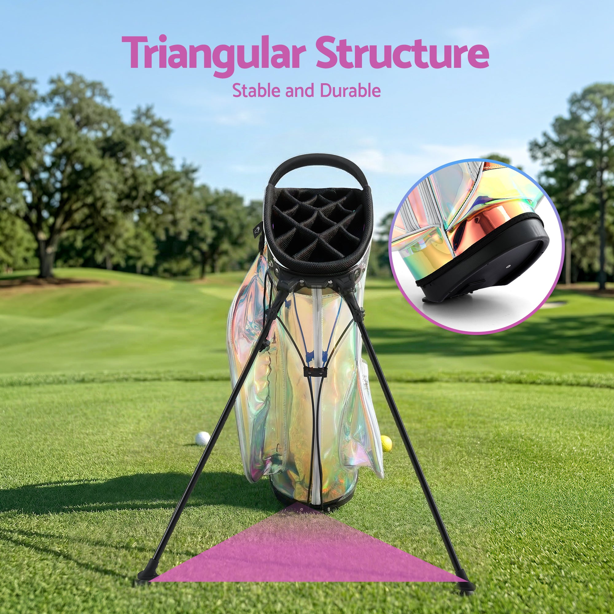Everfit Golf Stand Bag Lightweight Carry Bag Dual Strap Club Divider Holographic GOLF-B-BAG-STAND-C-C