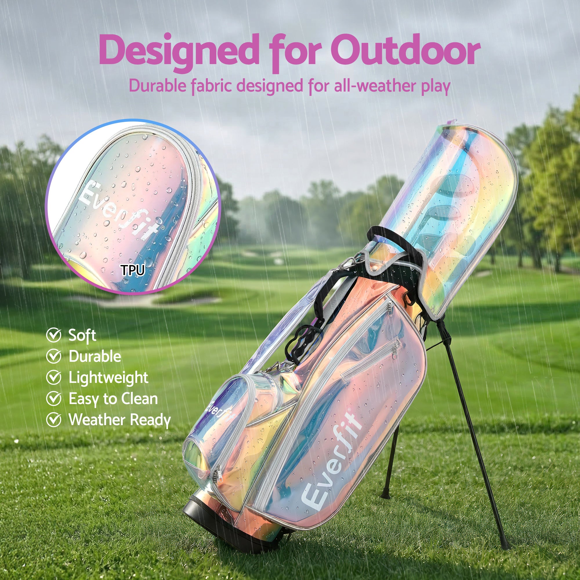 Everfit Golf Stand Bag Lightweight Carry Bag Dual Strap Club Divider Holographic GOLF-B-BAG-STAND-C-C