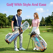Everfit Golf Stand Bag Lightweight Carry Bag Dual Strap Club Divider Holographic GOLF-B-BAG-STAND-C-C