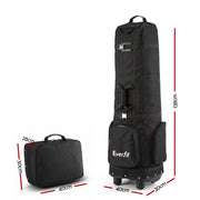 Everfit Golf Travel Bag Flight Cover Foldable Soft Case Wheels Black GOLF-B-BAG-TRAVEL-BK
