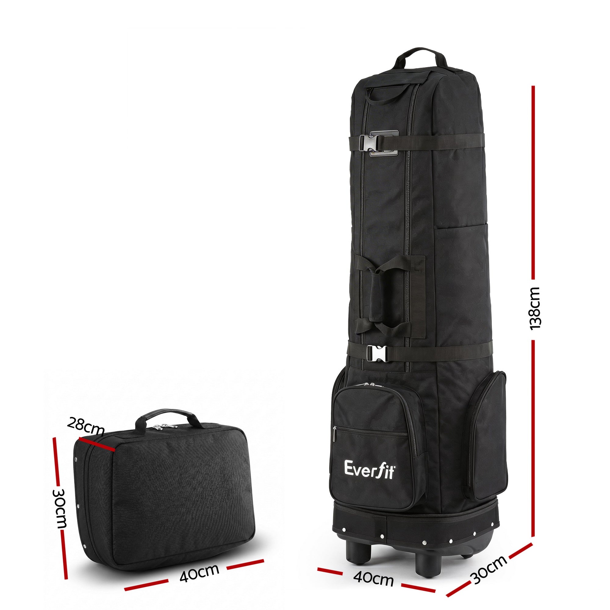 Everfit Golf Travel Bag Flight Cover Foldable Soft Case Wheels Black GOLF-B-BAG-TRAVEL-BK