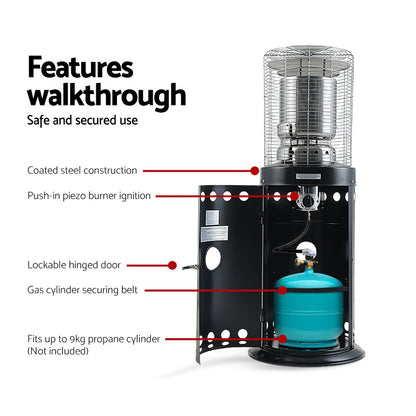 Devanti Outdoor Gas Patio Heater Black GPH-09F-BK