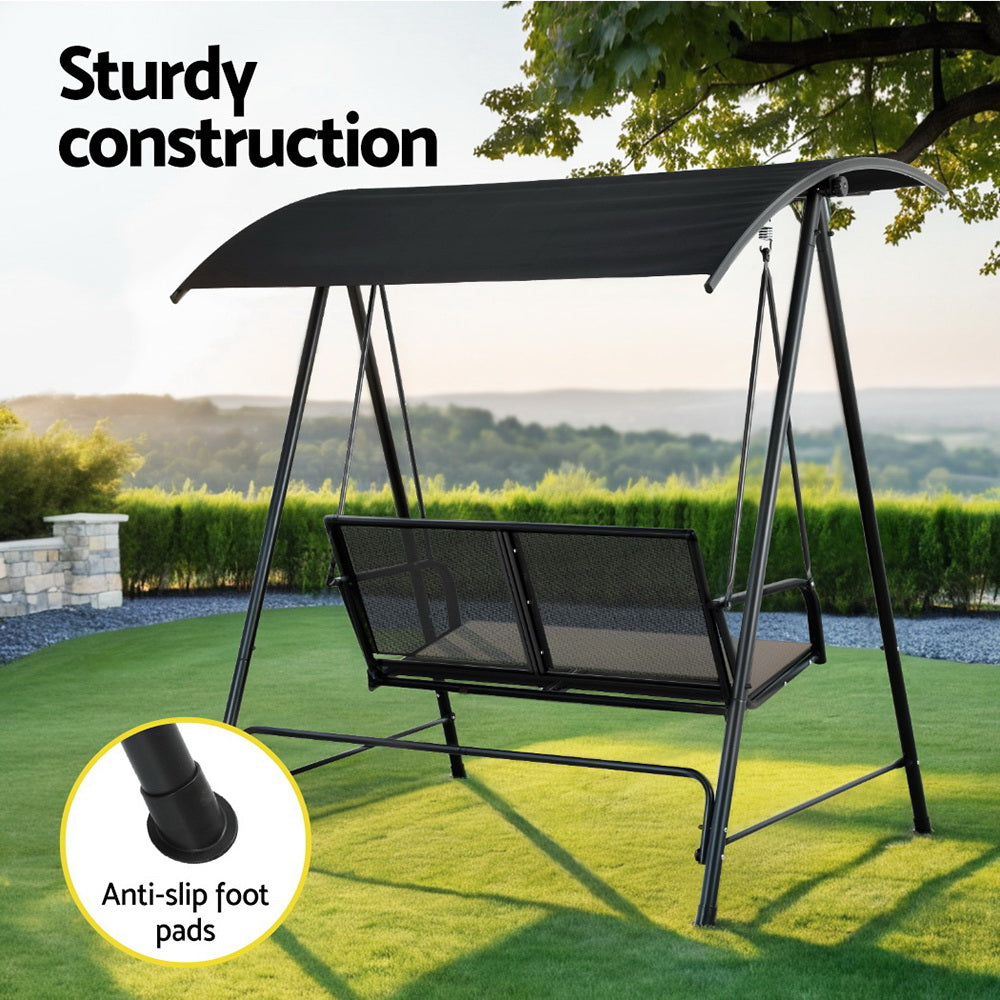 Gardeon Outdoor Swing Chair Garden Bench Furniture Canopy 2 Seater Black GSC-BST-2S-BK