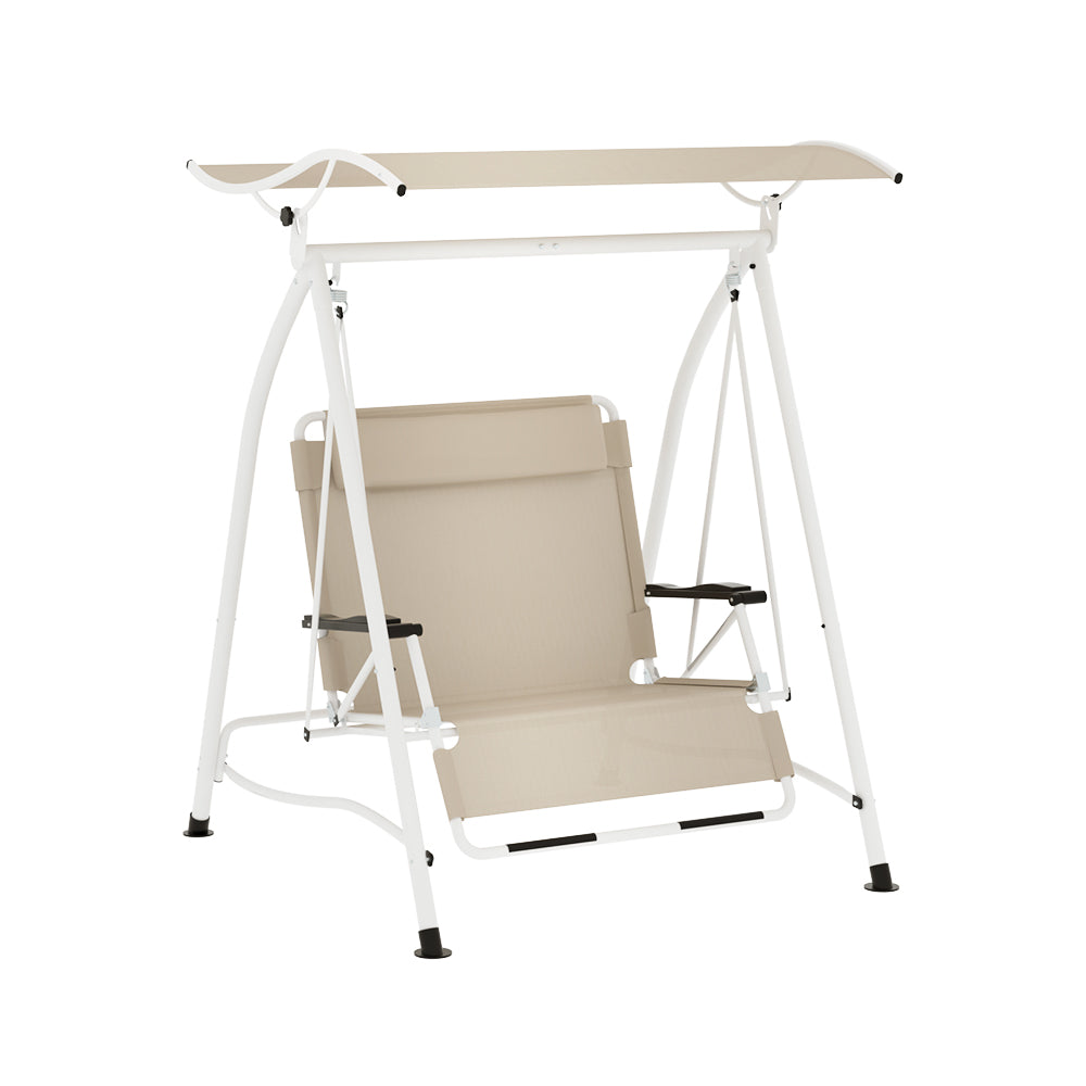 Gardeon Outdoor Swing Chair Garden Lounger Furniture Canopy 2 Seater Beige GSC-BST-2S-LOUNGE-BE