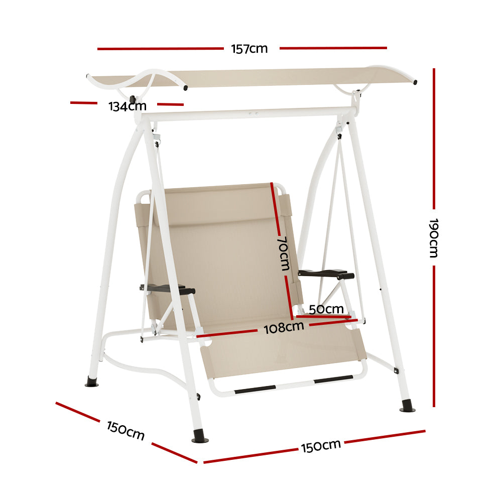 Gardeon Outdoor Swing Chair Garden Lounger Furniture Canopy 2 Seater Beige GSC-BST-2S-LOUNGE-BE