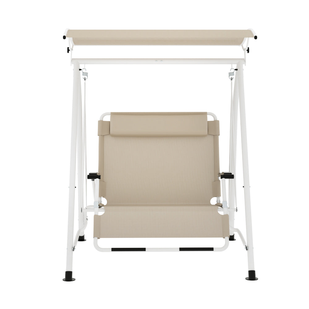 Gardeon Outdoor Swing Chair Garden Lounger Furniture Canopy 2 Seater Beige GSC-BST-2S-LOUNGE-BE