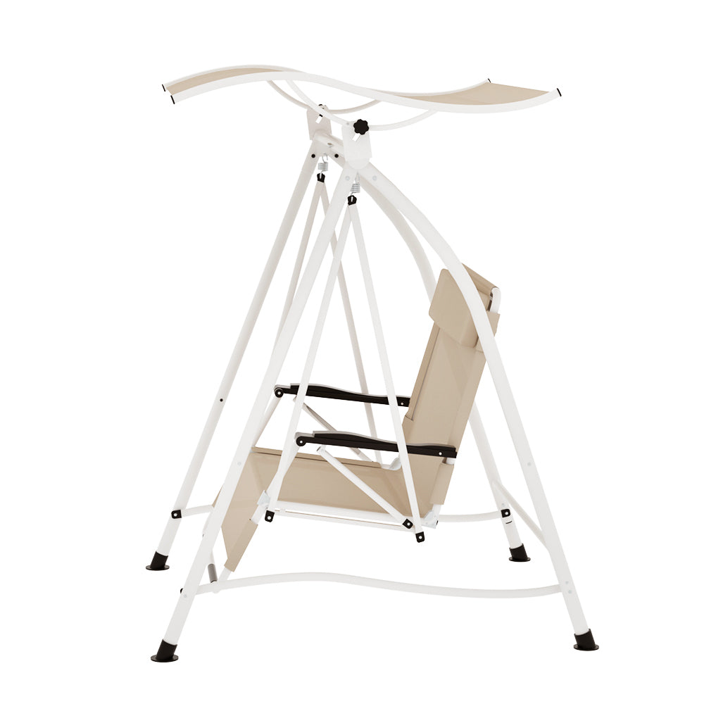 Gardeon Outdoor Swing Chair Garden Lounger Furniture Canopy 2 Seater Beige GSC-BST-2S-LOUNGE-BE