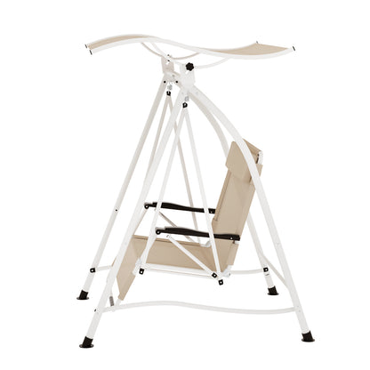 Gardeon Outdoor Swing Chair Garden Lounger Furniture Canopy 2 Seater Beige GSC-BST-2S-LOUNGE-BE