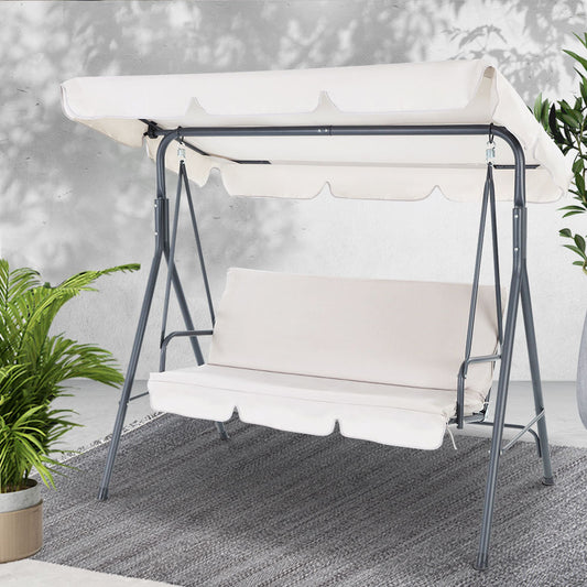 Gardeon Outdoor Swing Chair Garden Chair Bench Furniture Canopy 3 Seater Beige GSC-BST-3S-BE