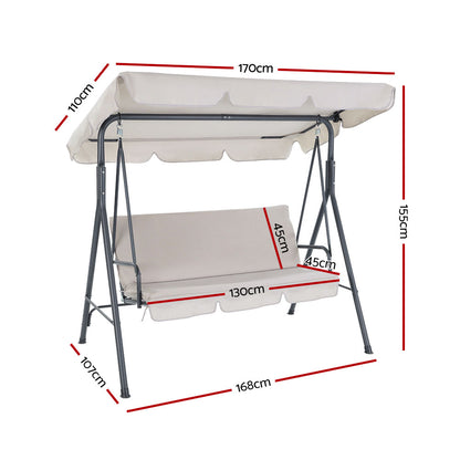 Gardeon Outdoor Swing Chair Garden Chair Bench Furniture Canopy 3 Seater Beige GSC-BST-3S-BE
