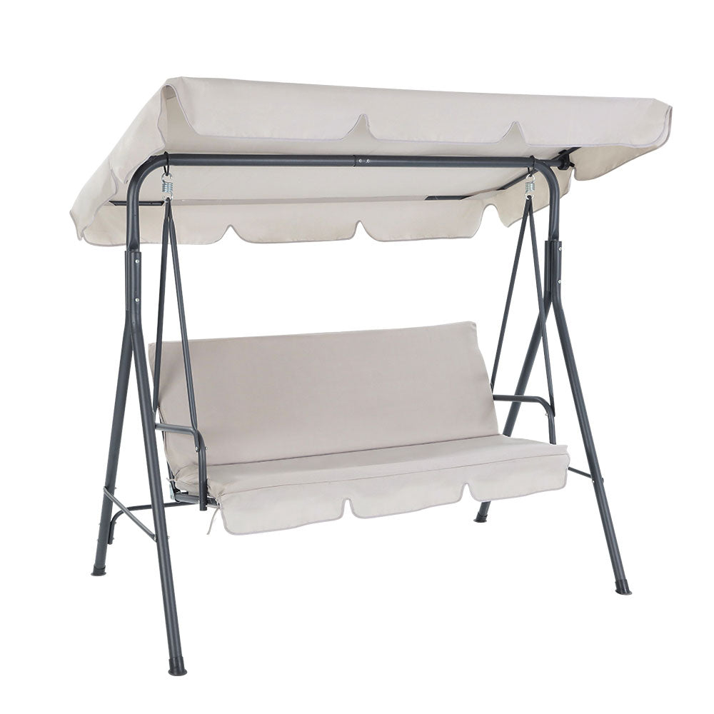 Gardeon Outdoor Swing Chair Garden Chair Bench Furniture Canopy 3 Seater Beige GSC-BST-3S-BE