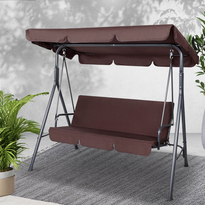 Gardeon Outdoor Swing Chair Garden Chair Bench Furniture Canopy 3 Seater Brown GSC-BST-3S-BR