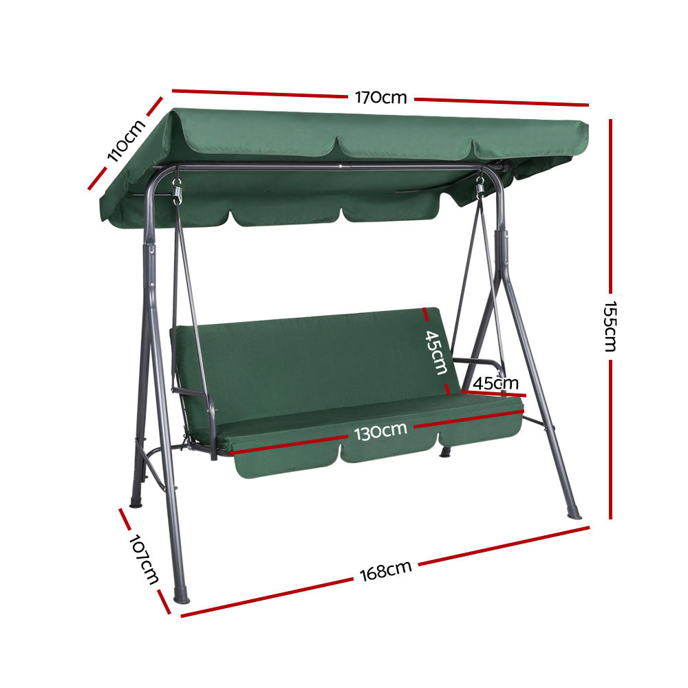 Gardeon Outdoor Swing Chair Garden Chair Bench Furniture Canopy 3 Seater Green GSC-BST-3S-GN
