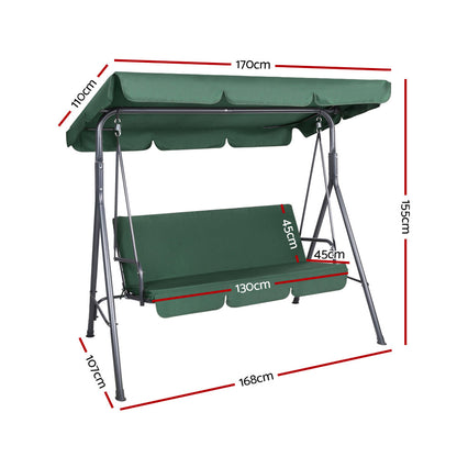 Gardeon Outdoor Swing Chair Garden Chair Bench Furniture Canopy 3 Seater Green GSC-BST-3S-GN