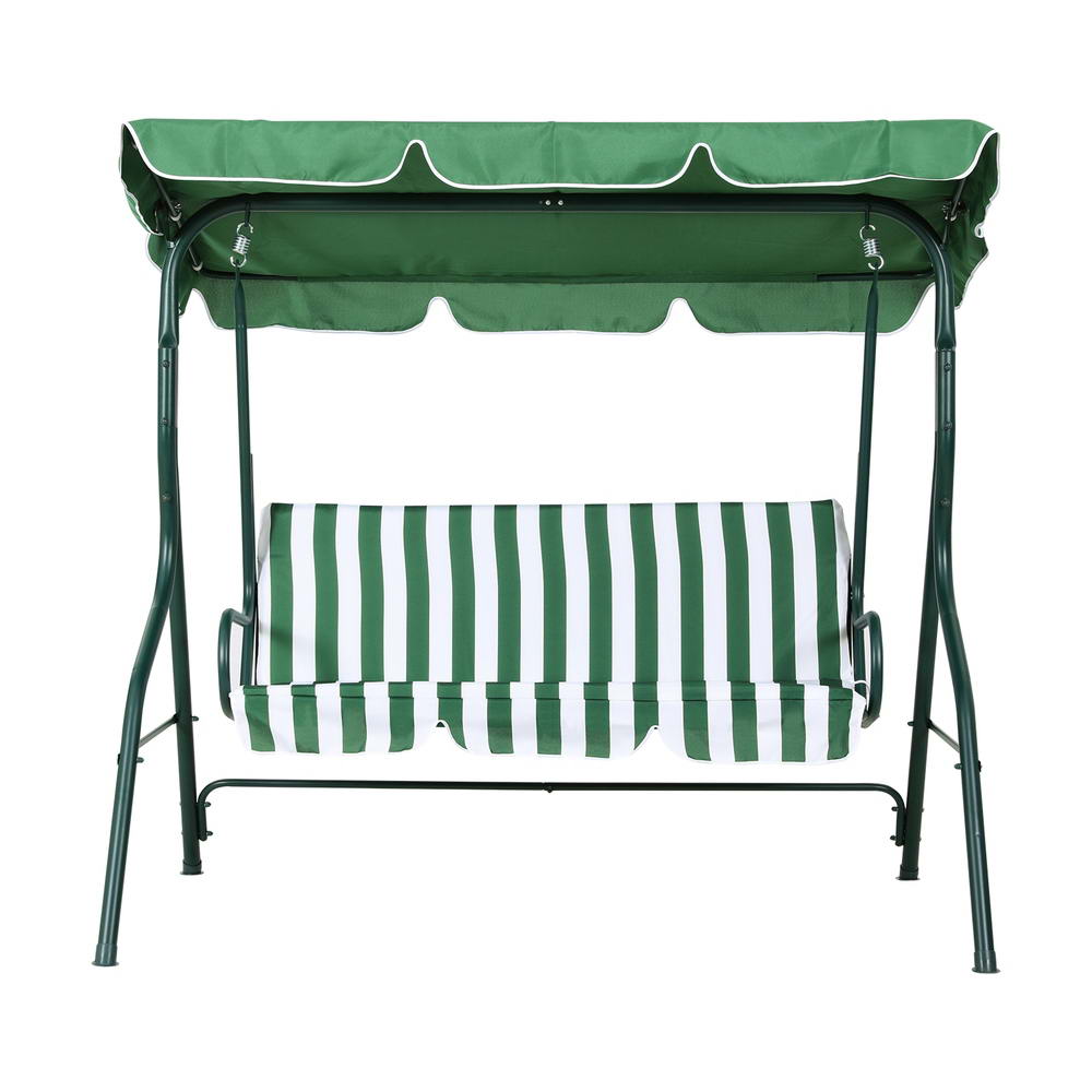 Gardeon Outdoor Swing Chair Garden Bench Furniture Canopy 3 Seater White Green GSC-BST-3S-GNWH