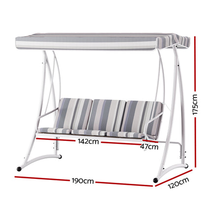 Gardeon Outdoor Swing Chair Garden Bench Furniture Canopy 3 Seater White Grey GSC-BST-3S-WHGR